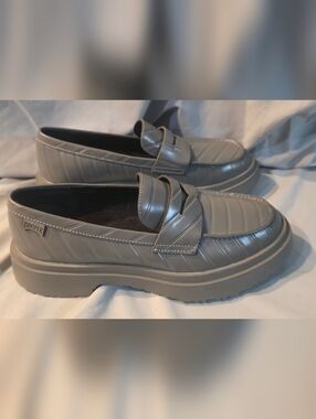 Camper Twins Gray Leather Loafers Women Size 38 US 7.5 NWOB